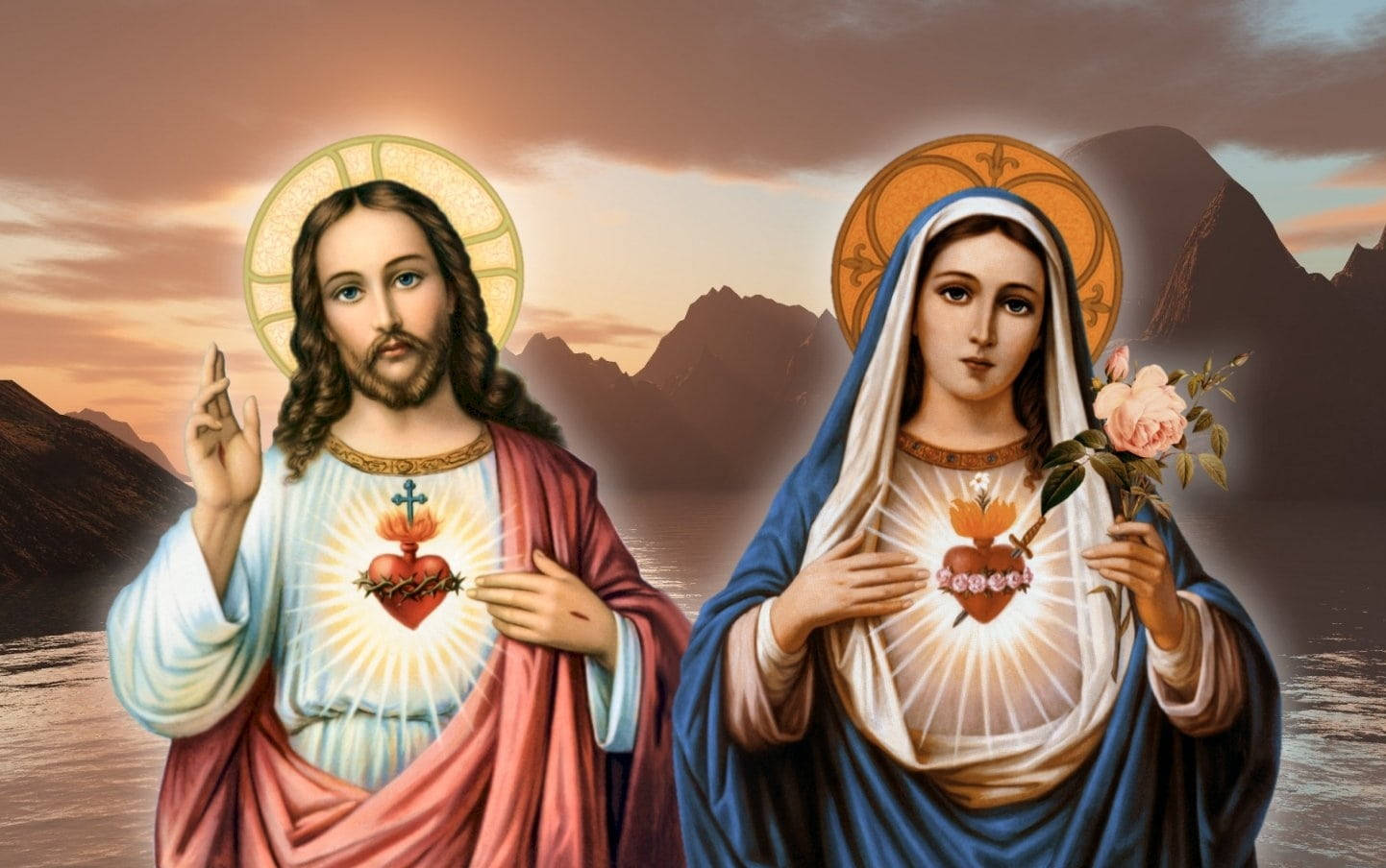 Hearts Of Mary And Jesus Wallpaper