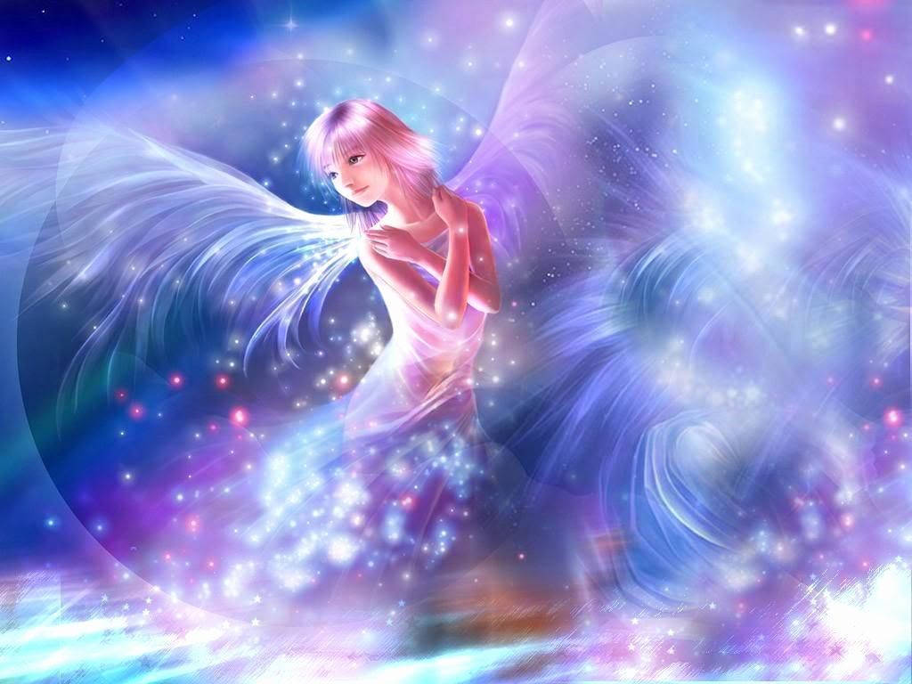 Heavenly Angels With Cosmic Purple Wings Wallpaper