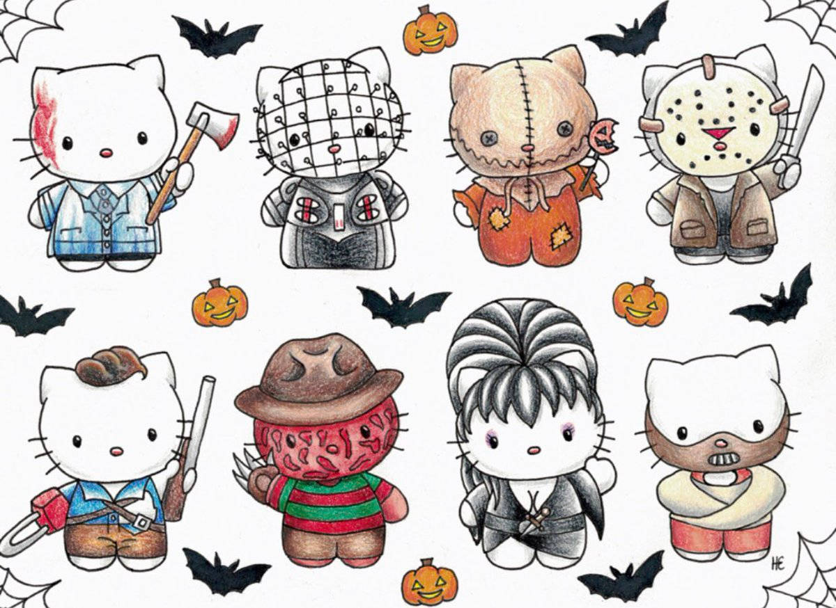 Hello Kitty Halloween Sketch Art Wallpaper