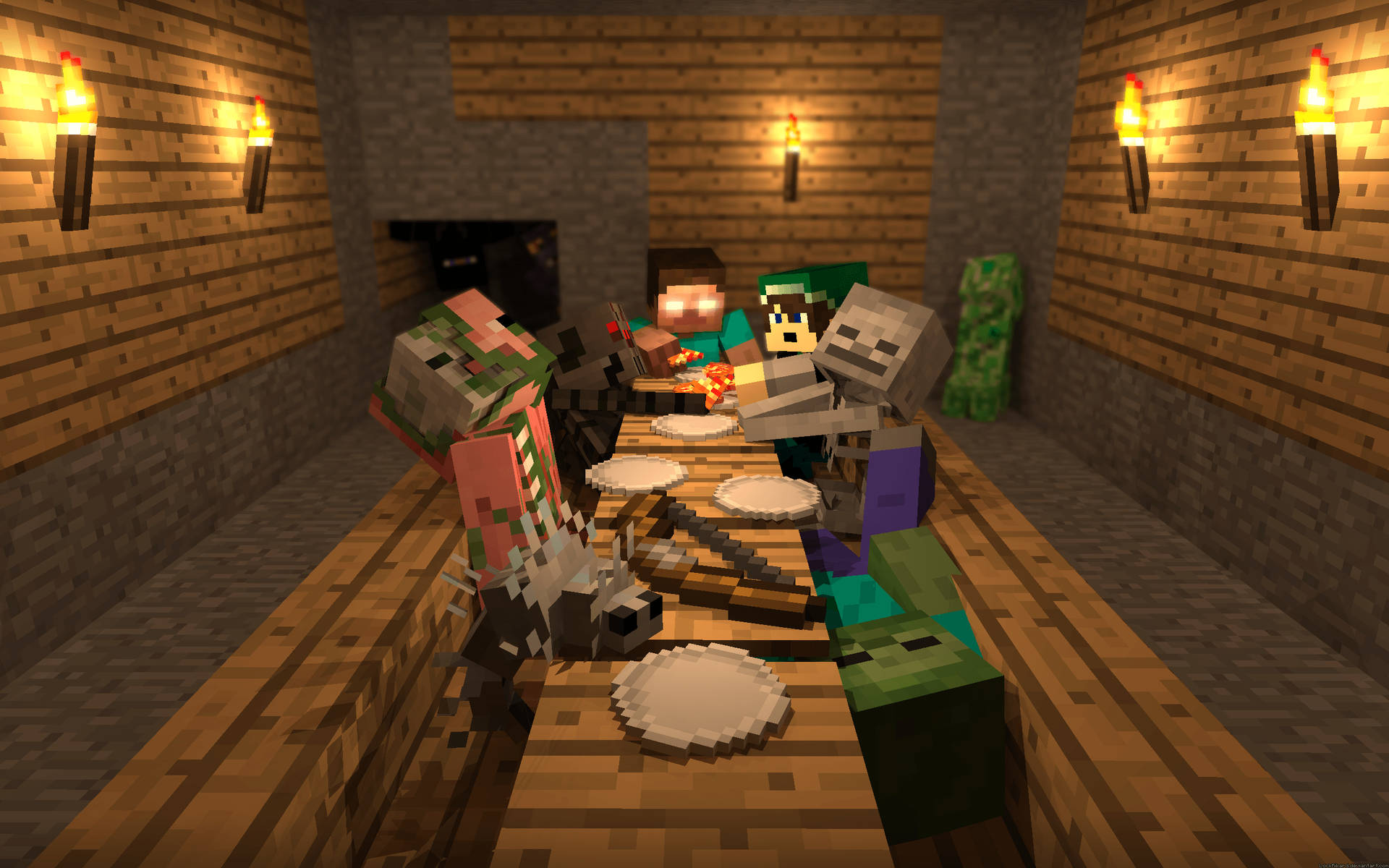 Download free Herobrine Minecraft Dining Area Wallpaper - MrWallpaper.com