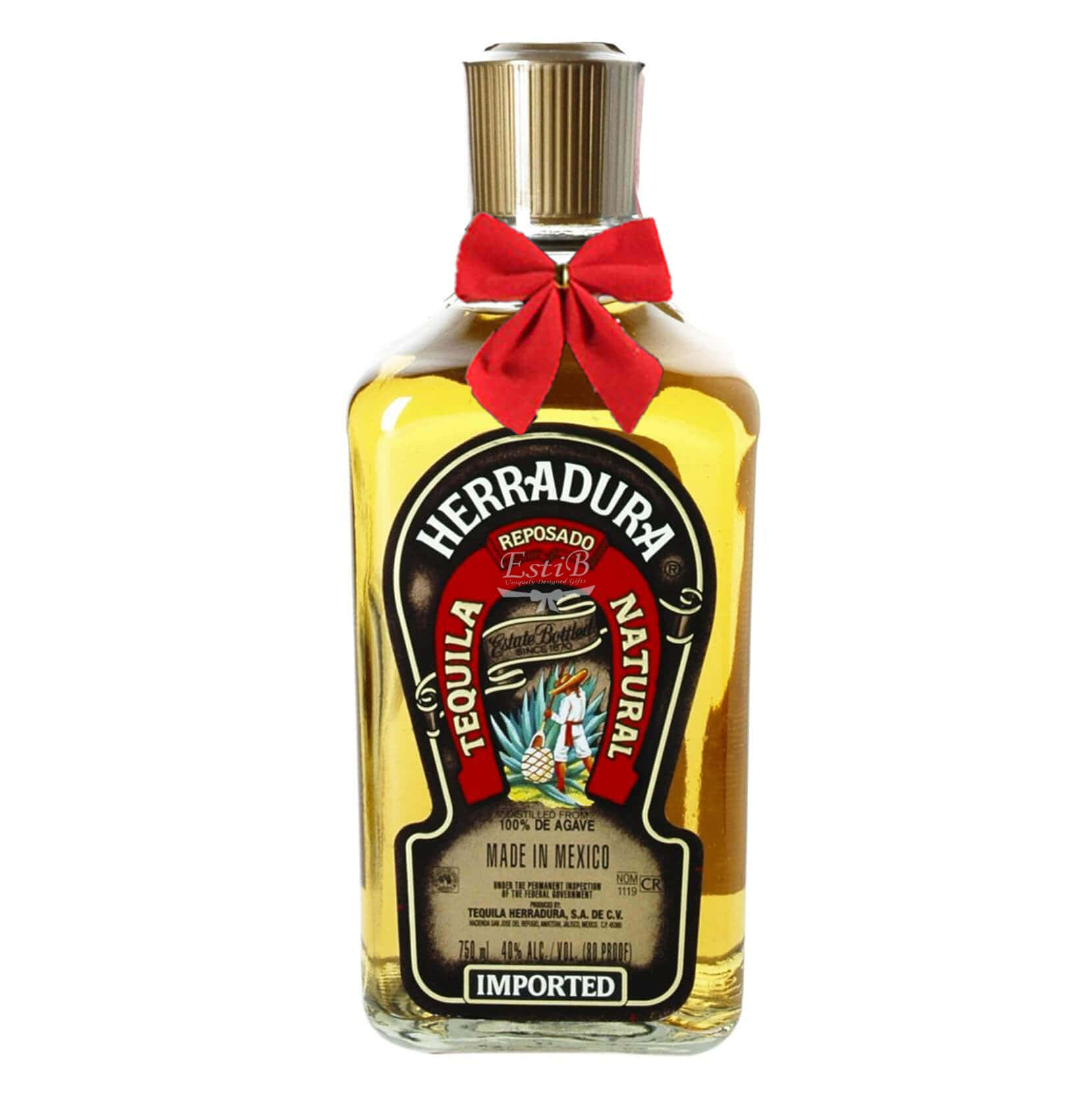 Herradura Reposado Tequila Bottlewith Red Bow Wallpaper