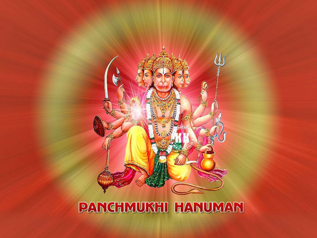Hindu Deity Panchmukhi Hanuman Bright Palm Wallpaper