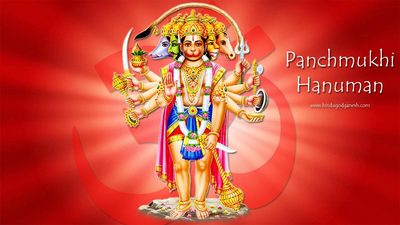 Hindu Deity Panchmukhi Hanuman In Aesthetic Red Wallpaper
