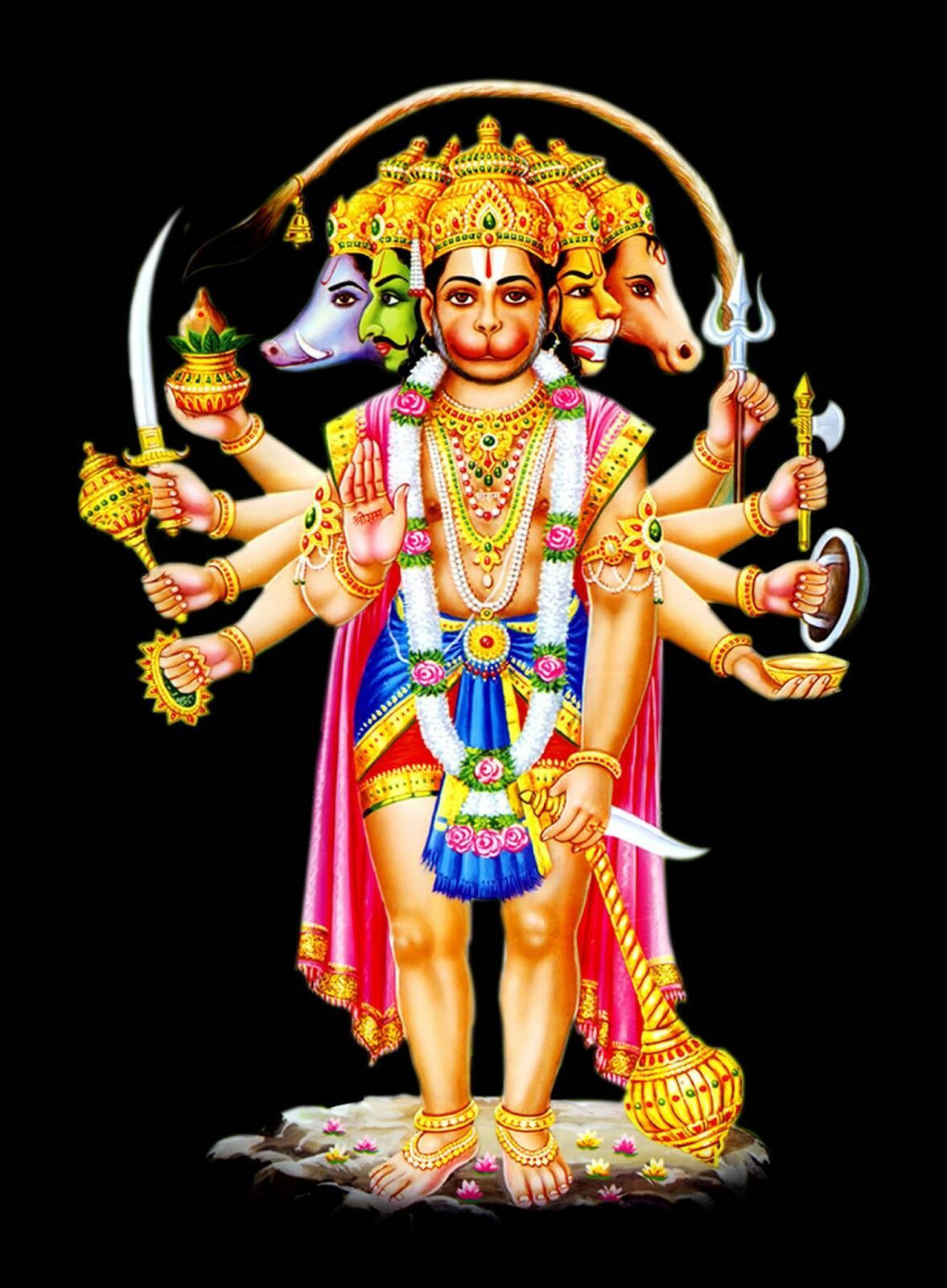 Hindu Deity Panchmukhi Hanuman In Black Wallpaper