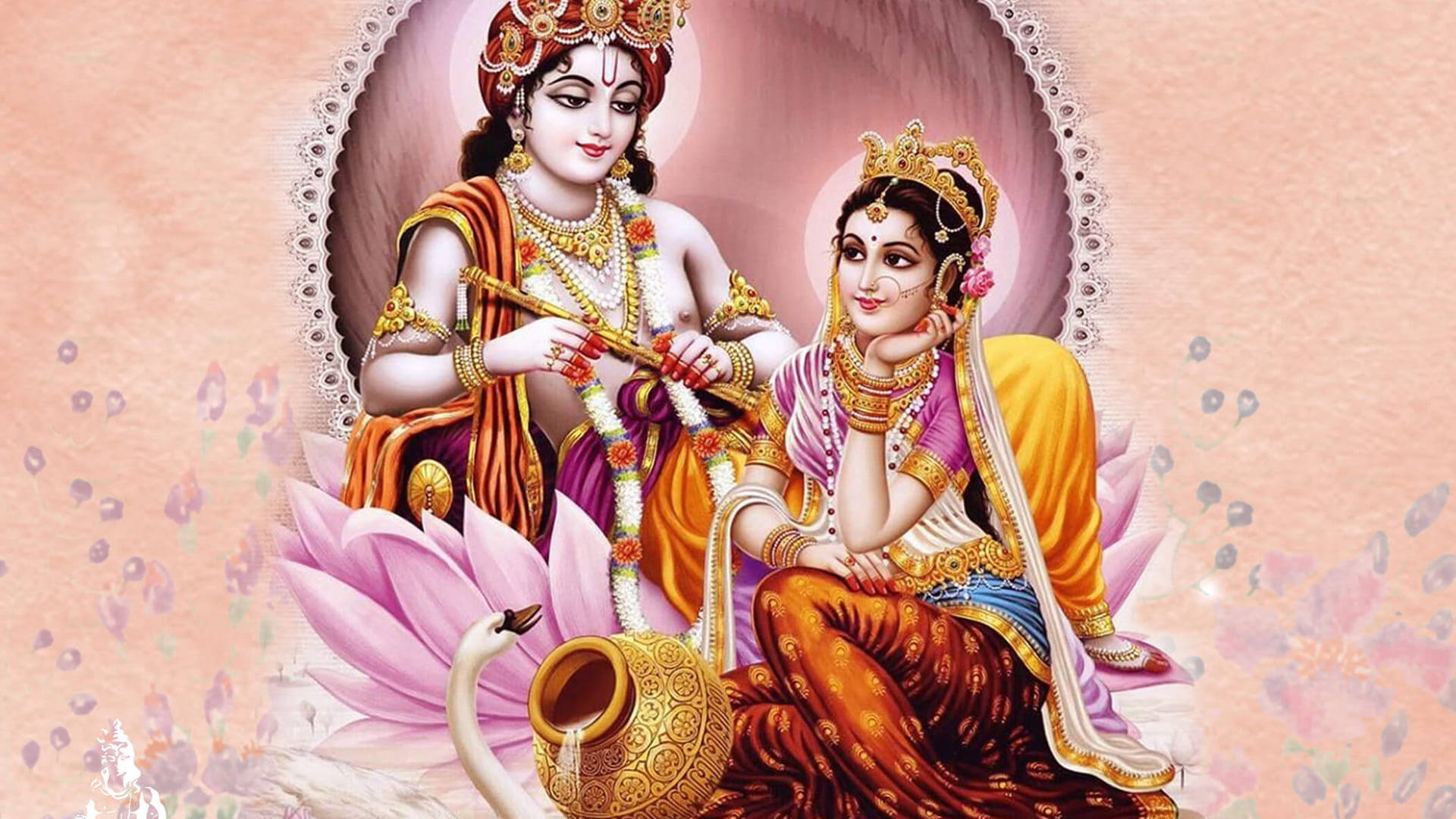 Hindu God Krishna With Radha Wallpaper