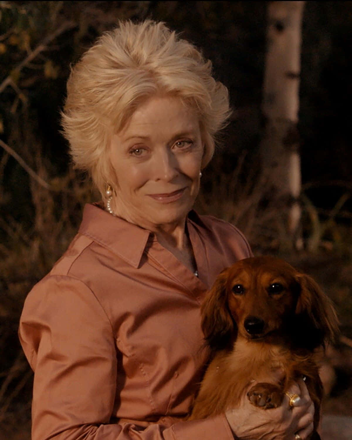 Holland Taylor With Dog Outdoors Wallpaper