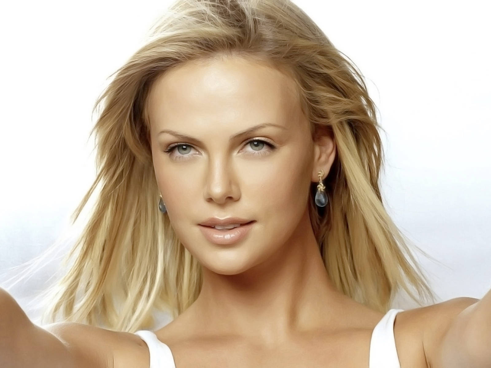 Hollywood Charlize Theron White Top Wallpaper