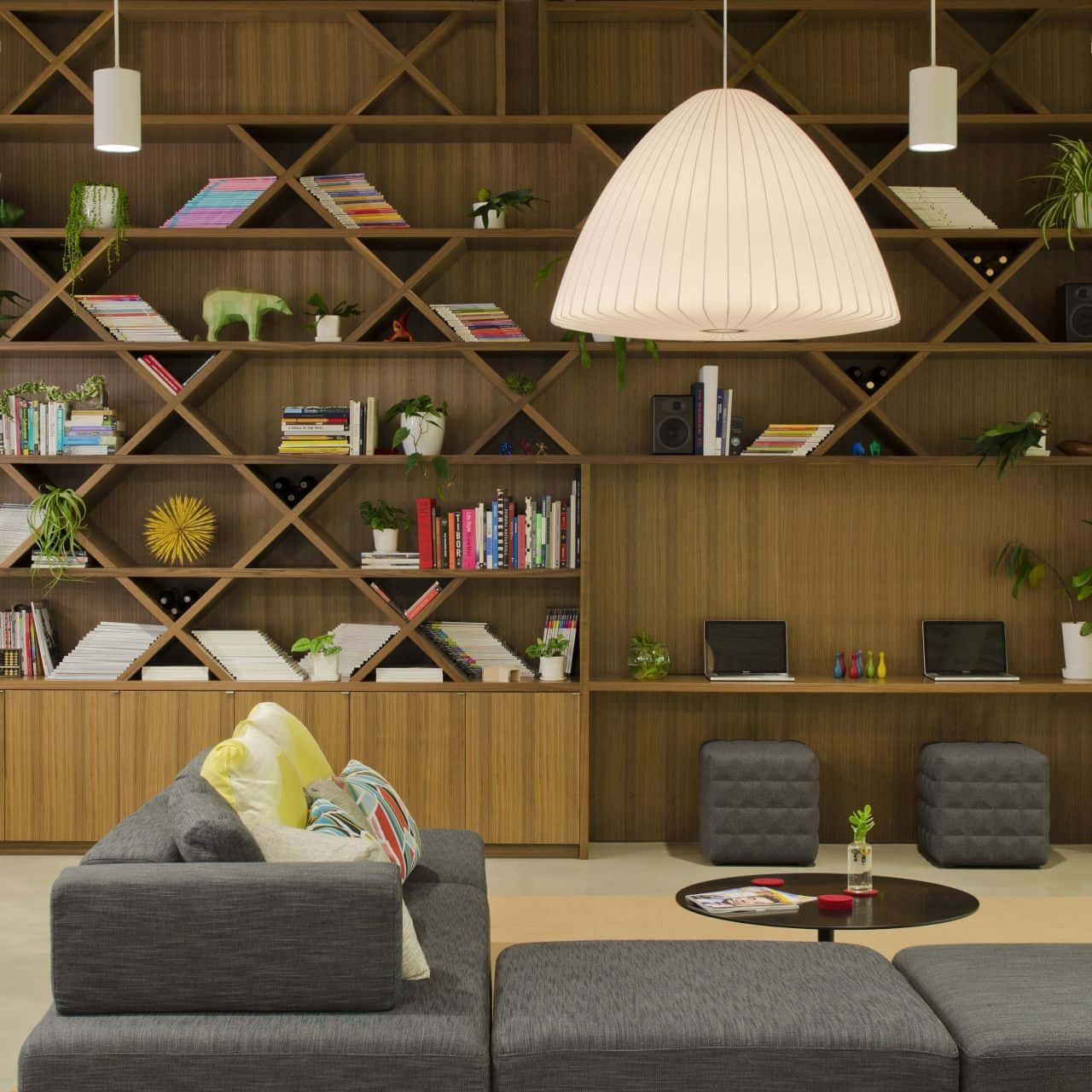Home Library Lamp Couch Bookcase Wallpaper