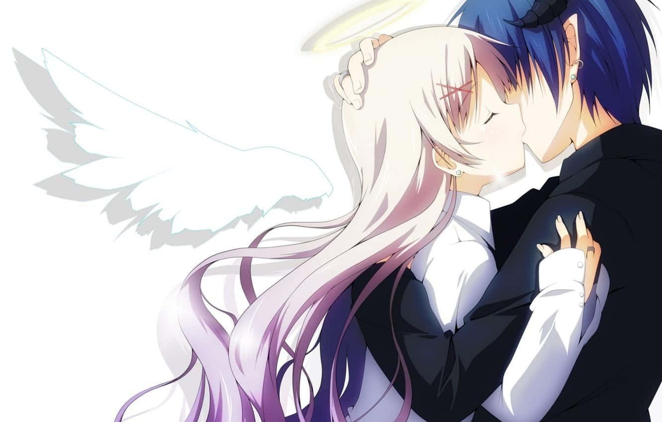 Hot Anime Angel Demon Kiss Hug Wallpaper