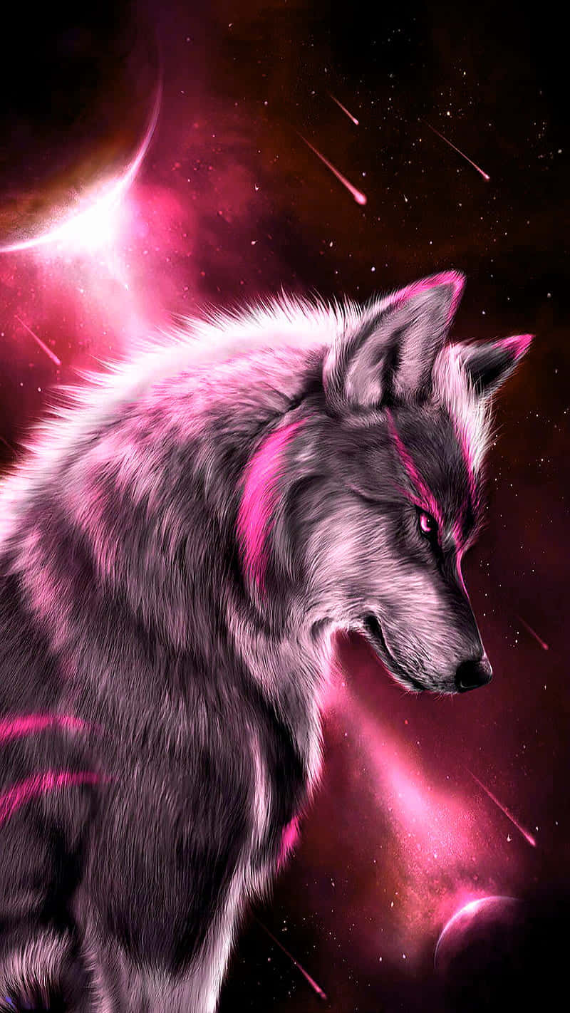 Howling At The Moon; A Majestic Pink Wolf, Howling At The Night Sky. Wallpaper