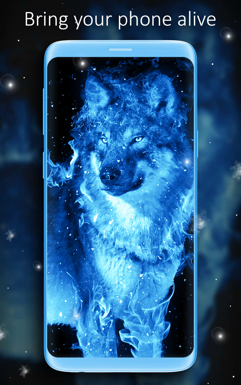 Howling In Harmony: A Fire And Ice Wolf Against A Starry Night Sky. Wallpaper