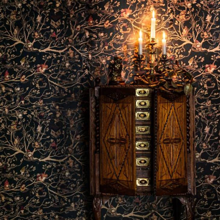 Hp Aesthetic Candle Lamp Mounted On A Patterned Wall Wallpaper
