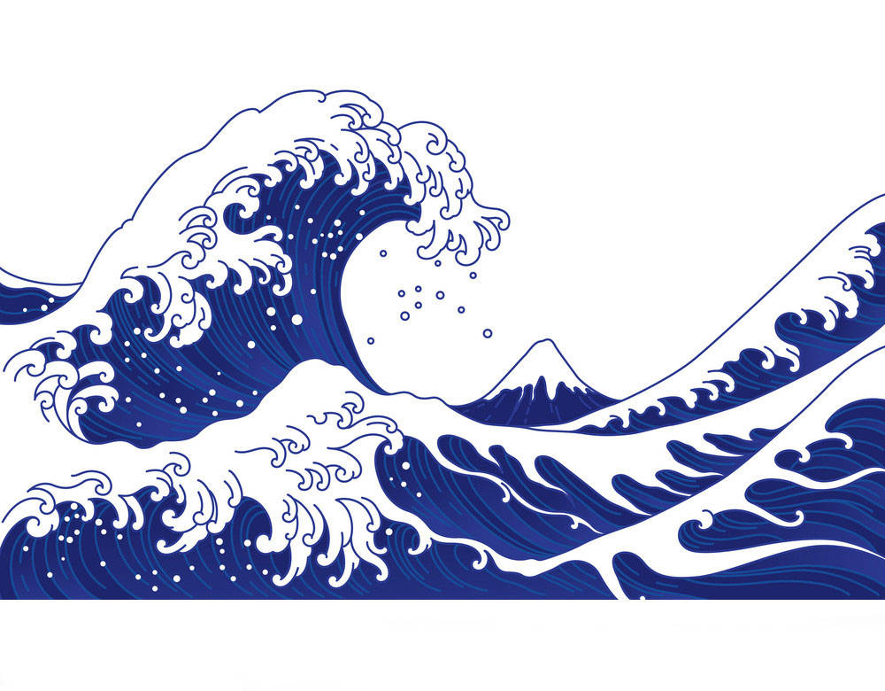 Huge Blue Japanese Waves Wallpaper