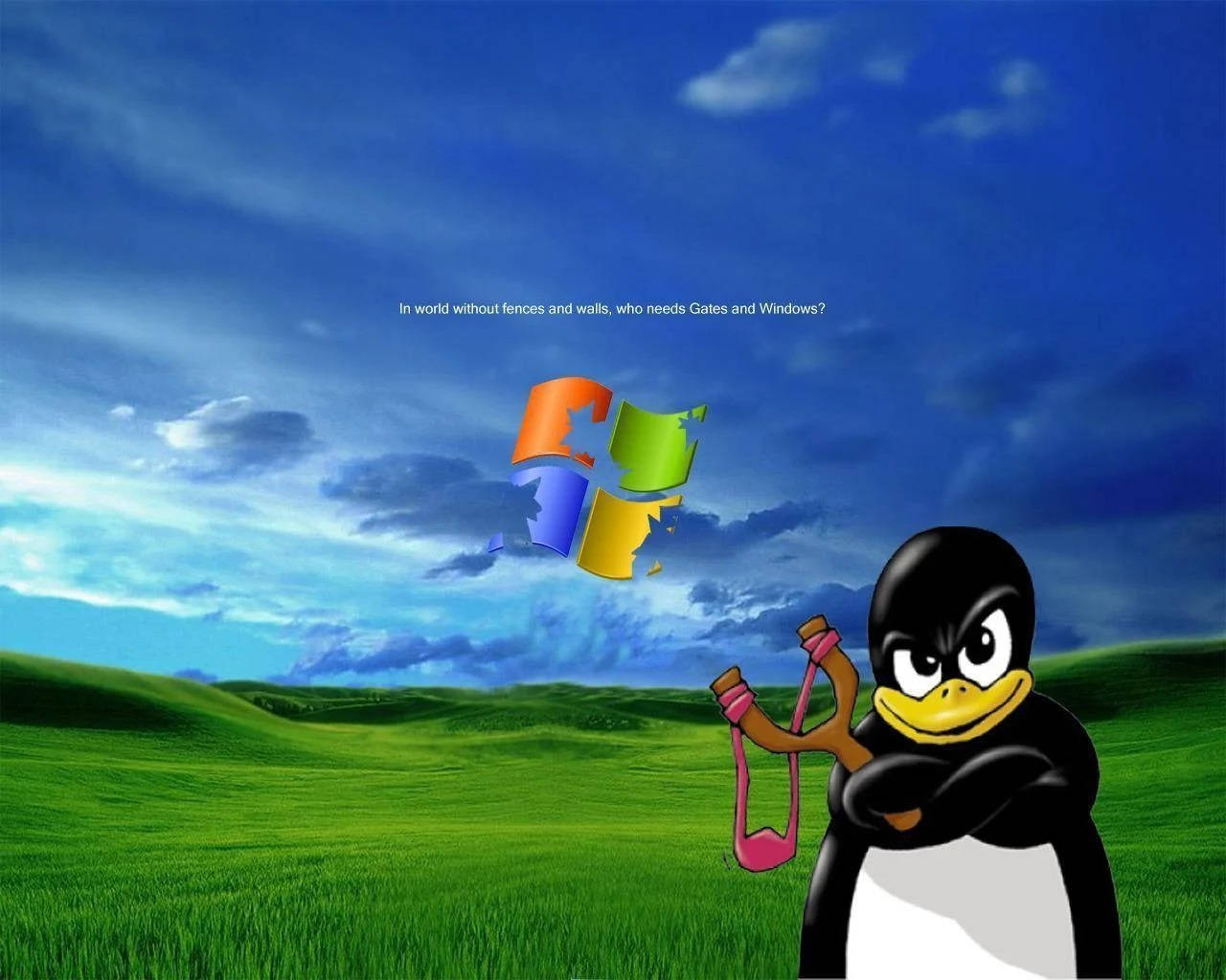 Humurous Tux Linux Desktop Graphic Design Wallpaper