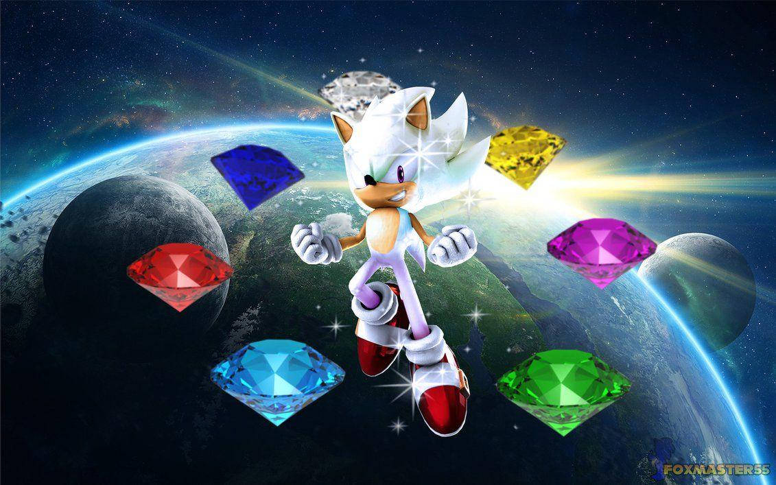 Hyper Sonic With Super Emeralds Game Art Wallpaper