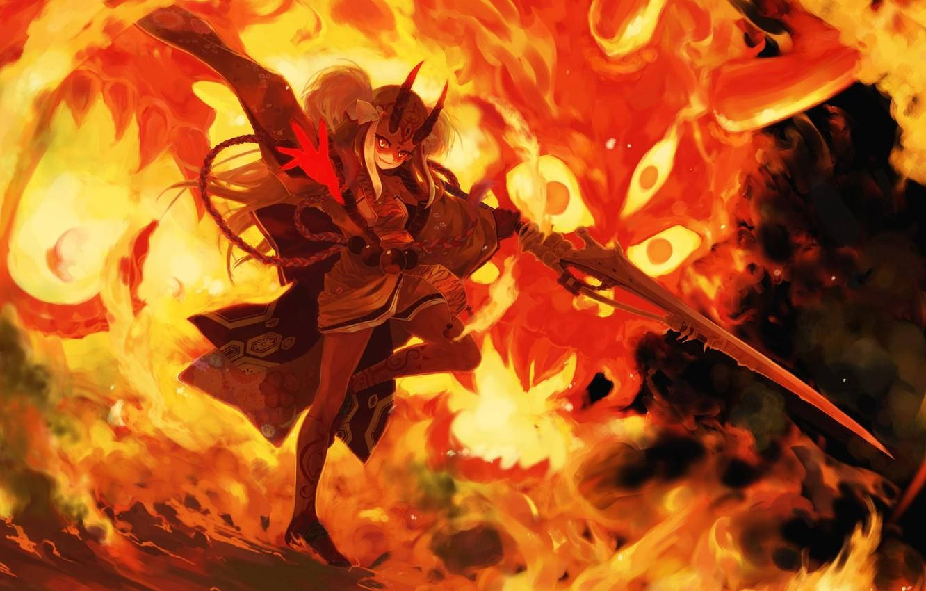 Ibaraki Douji Fire Anime Wallpaper