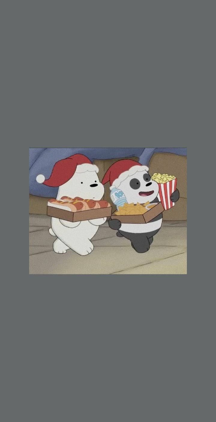 Ice Bear And Panda Christmas Hat Movie Snacks Wallpaper