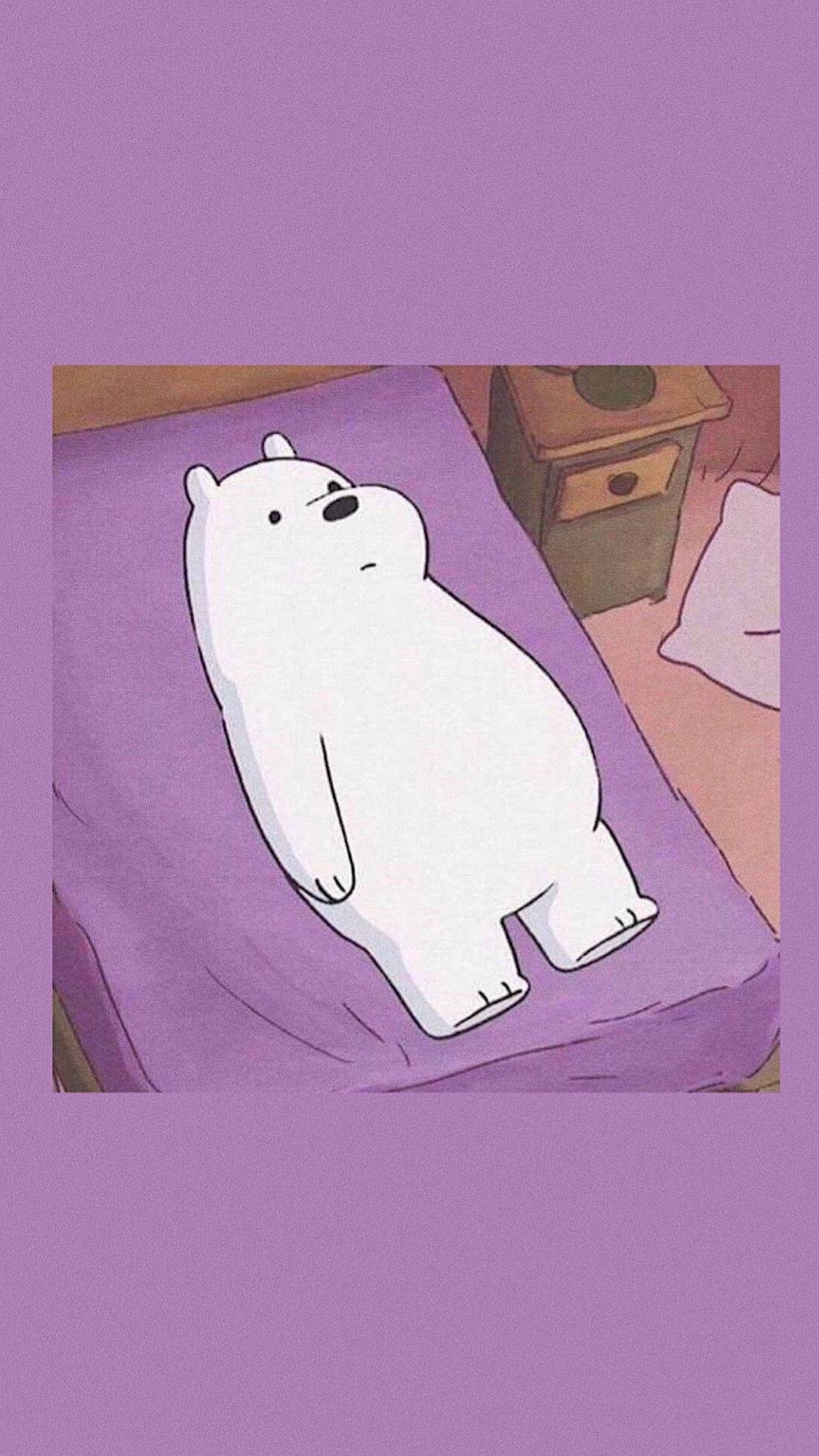 Ice Bear Lying On Bed Purple Aesthetic Wallpaper