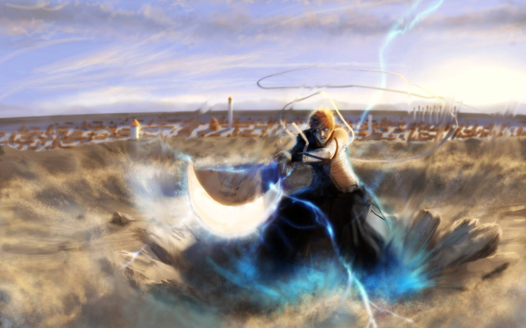 Ichigo Bankai Blue Lightning Wallpaper