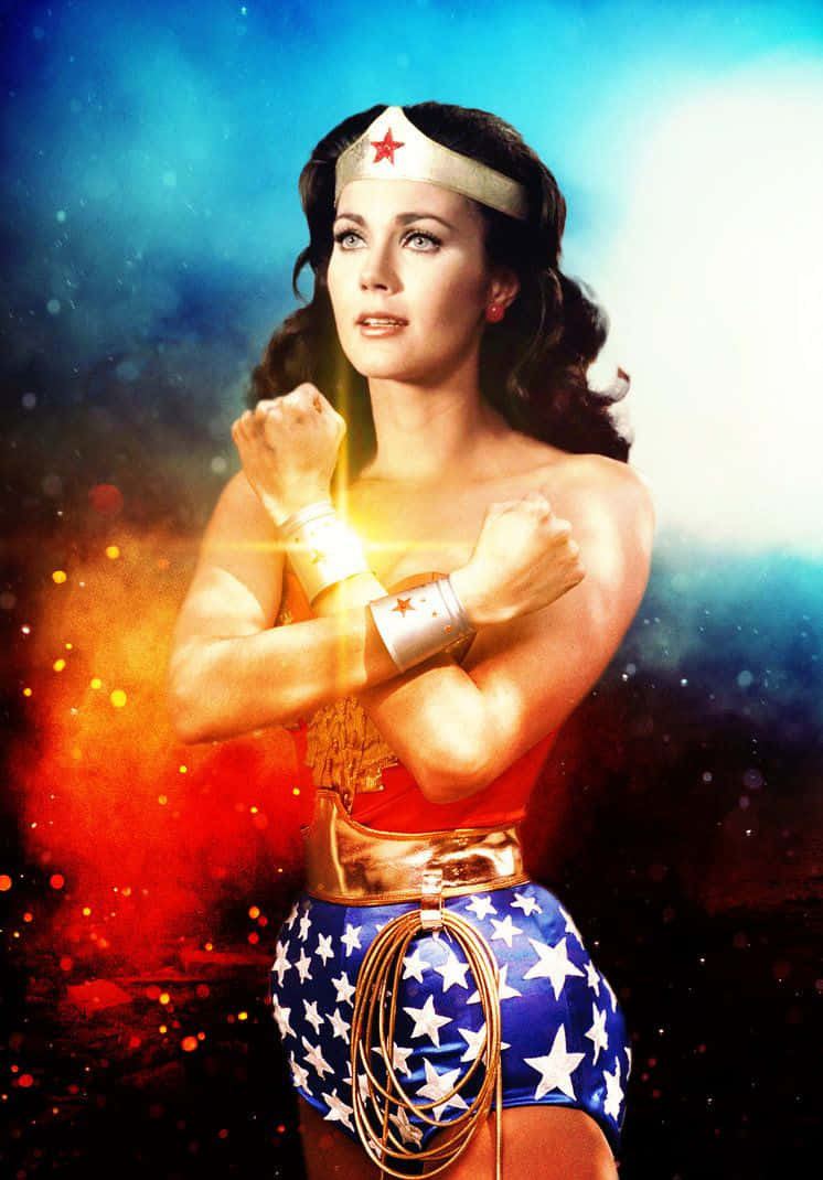 Iconic Superheroine Pose Lynda Carter Wallpaper