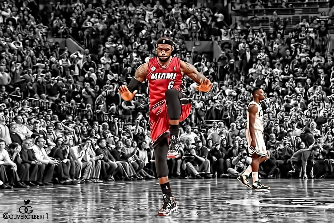 Image Lebron James On The Court Wearing His Miami Heat Jersey Wallpaper