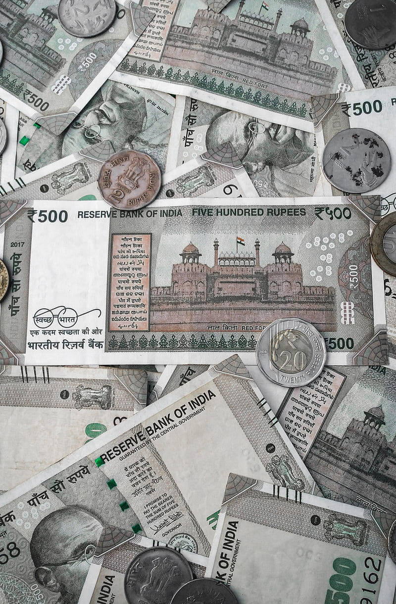 Indian Currency Banknotes And Coins Wallpaper