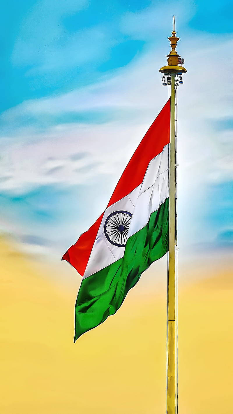 Indian Flag Hd Against Cloudy Skies Wallpaper