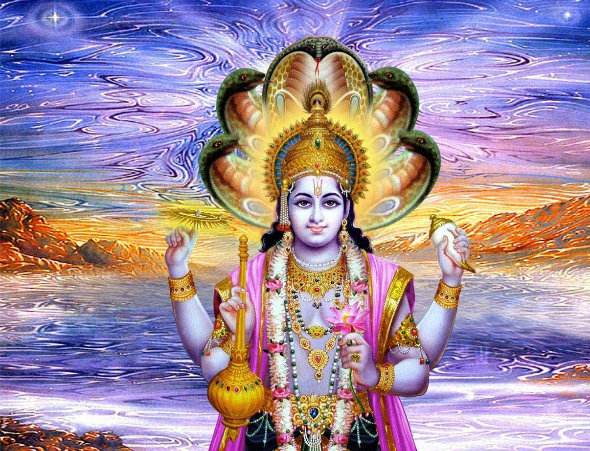 Indian Lord Vishnu Colorful Nature Wallpaper