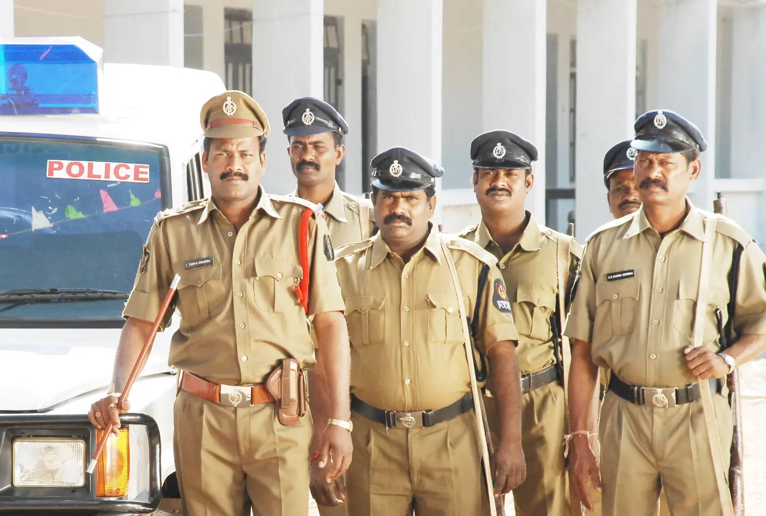 Indian Police Posing With Car Wallpaper