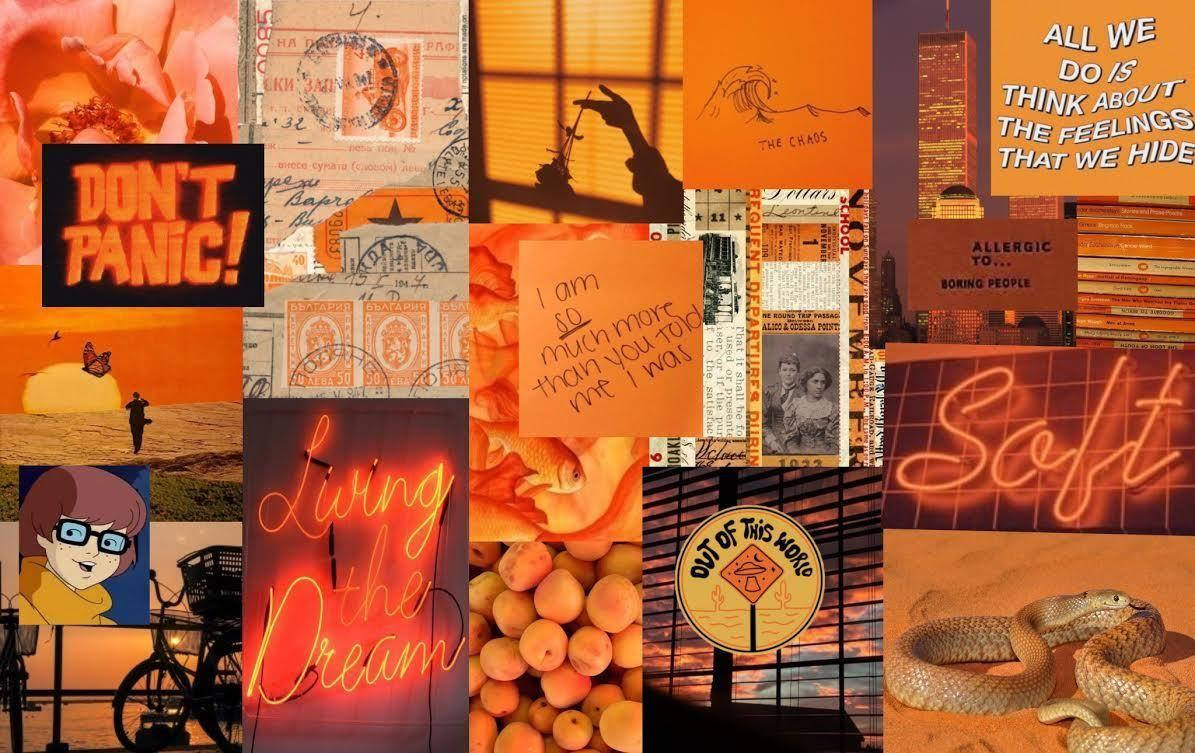 Indie Aesthetic Laptop Orange Collage Wallpaper