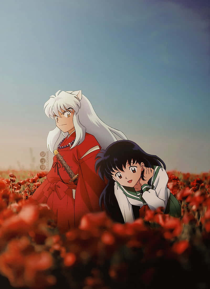 Inuyasha In Flower Garden Phone Wallpaper