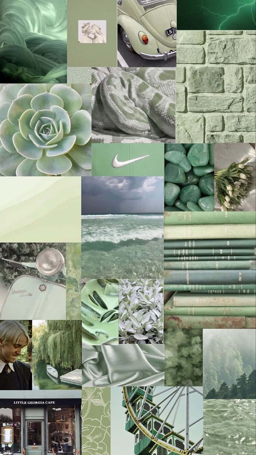 Invigorating Pop-culture Symbols In A Cute Sage Green Backdrop Wallpaper