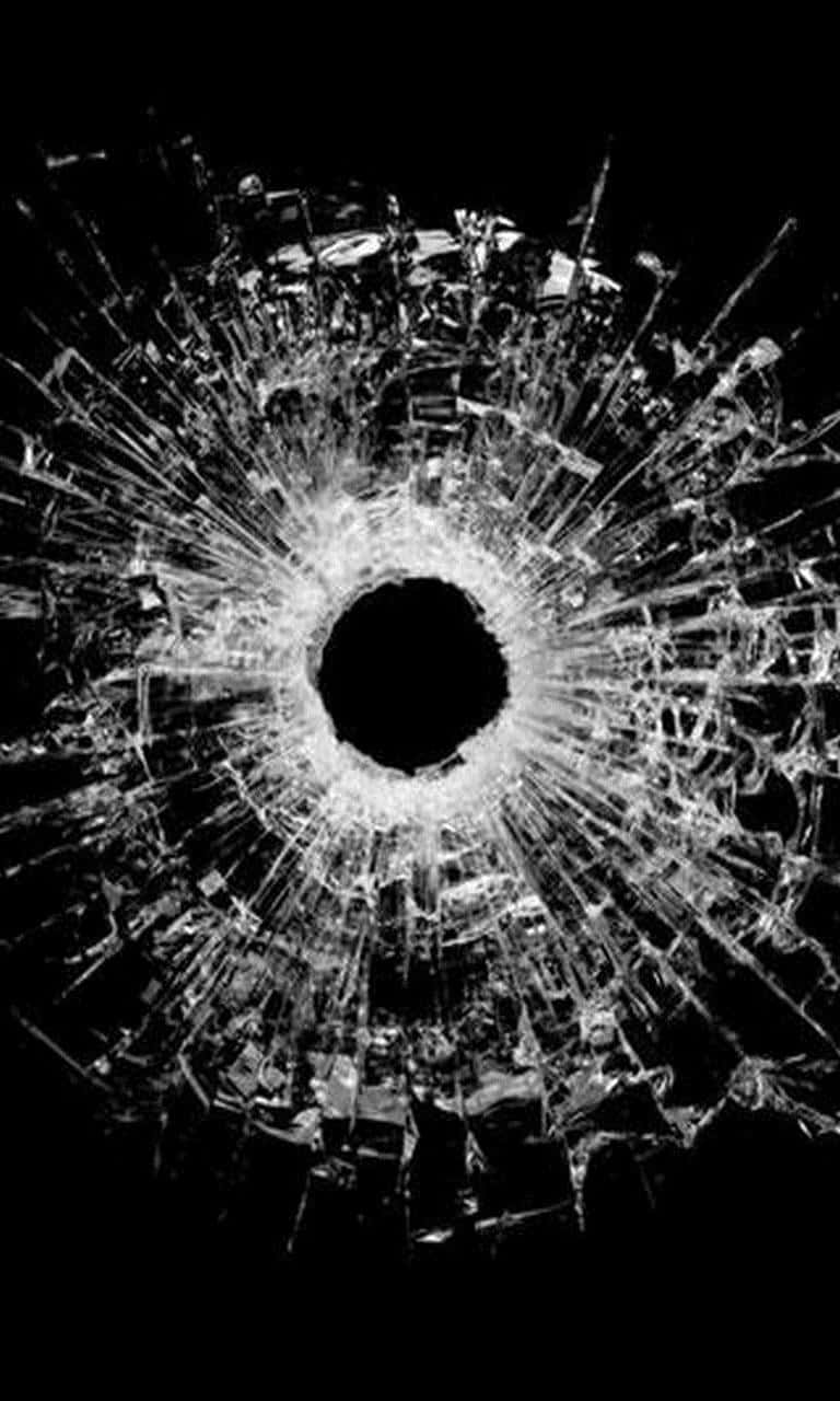 Iphone Cracked Screen Artificial Bullet Hole Wallpaper