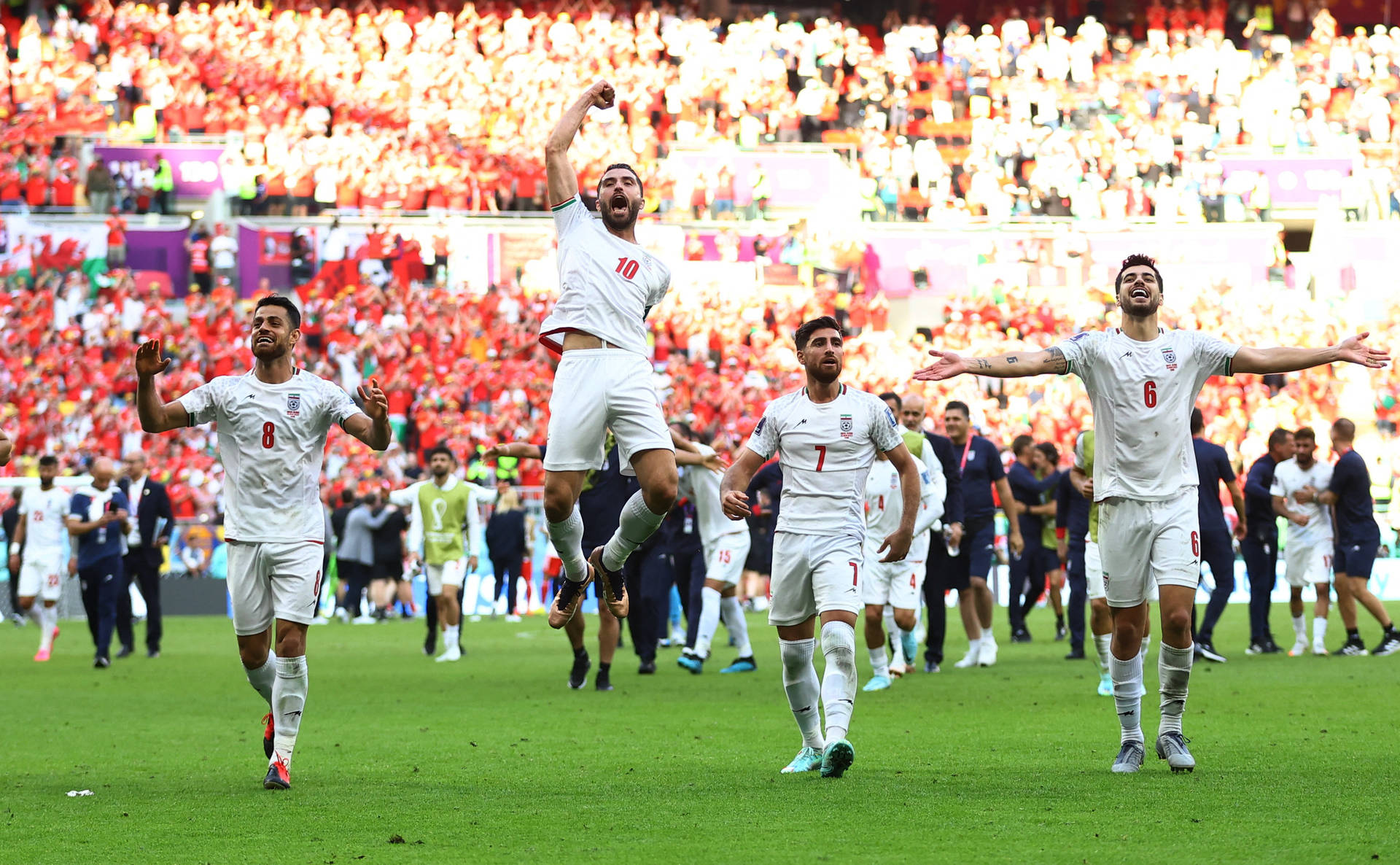 Iran National Football Team Happy Fifa World Cup Moment Wallpaper