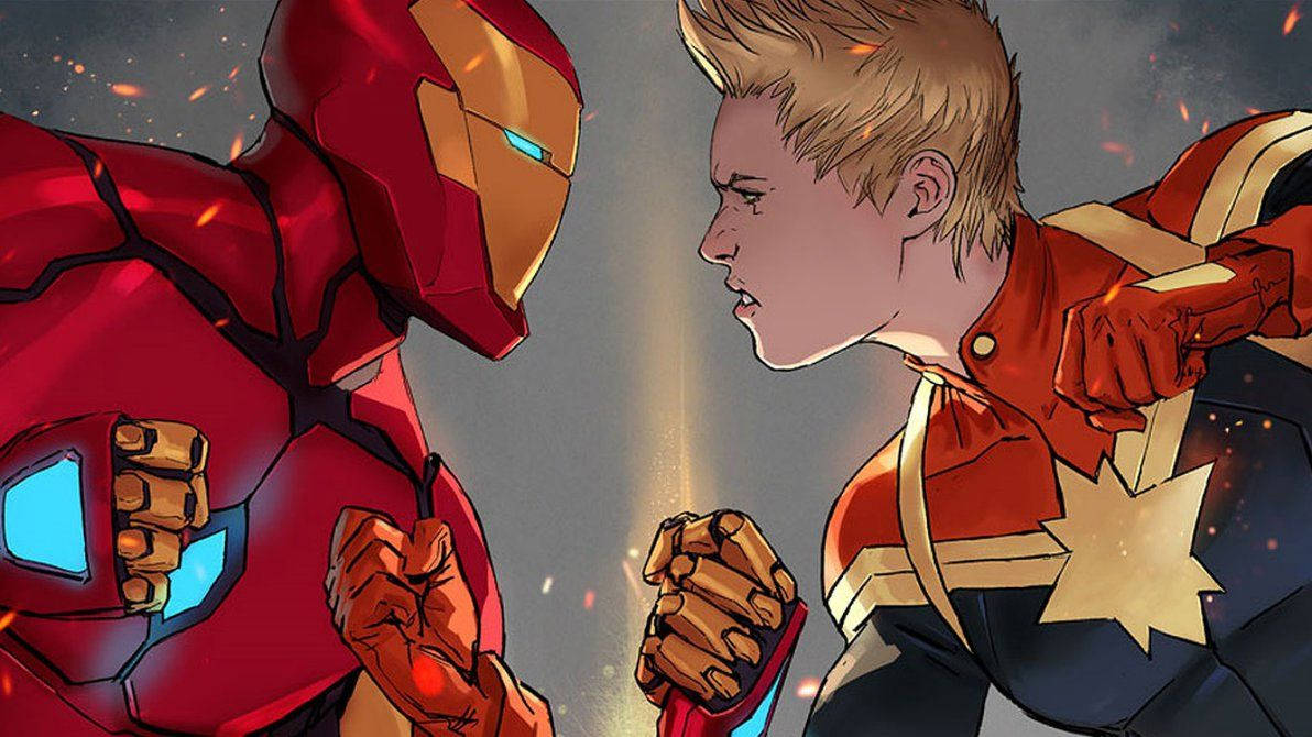 Iron Man Vs Captain Marvel Comic Wallpaper