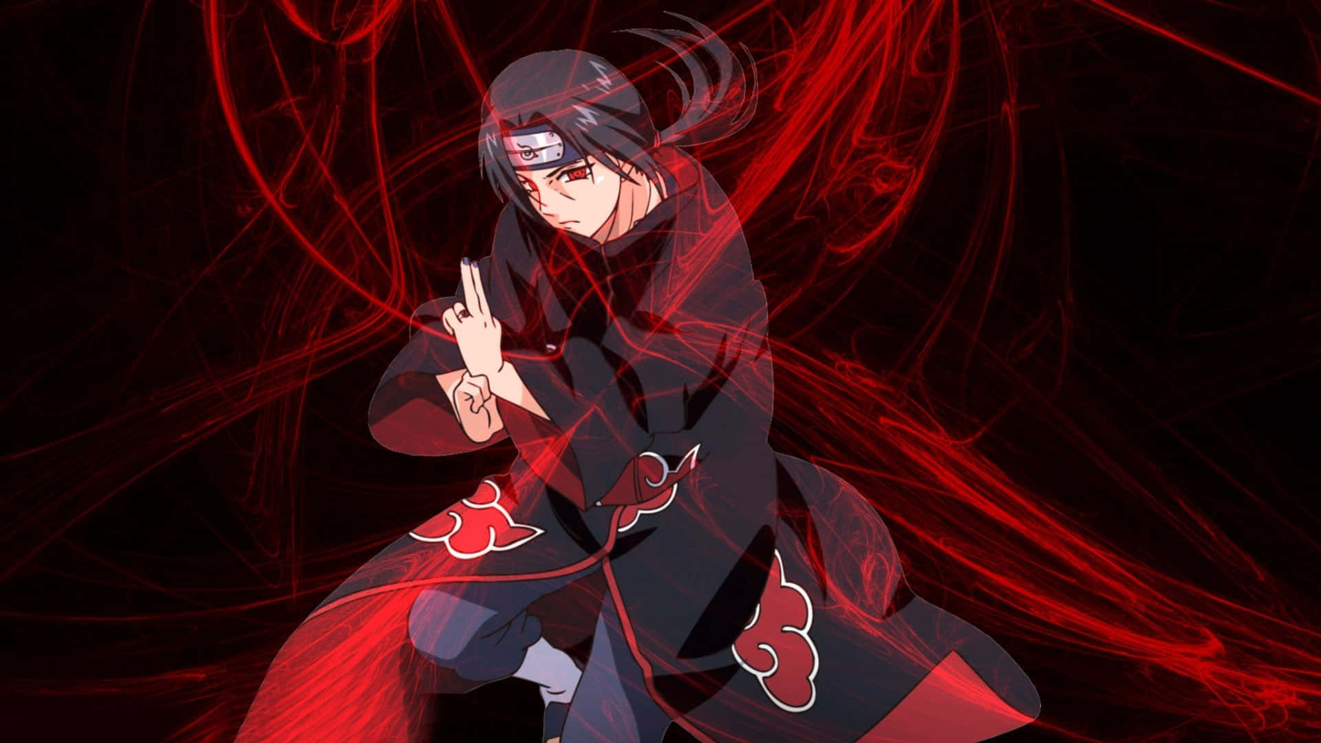 Download free Itachi Aesthetic Posing With Jutsu Style In Black And Red  Background. Wallpaper - MrWallpaper.com