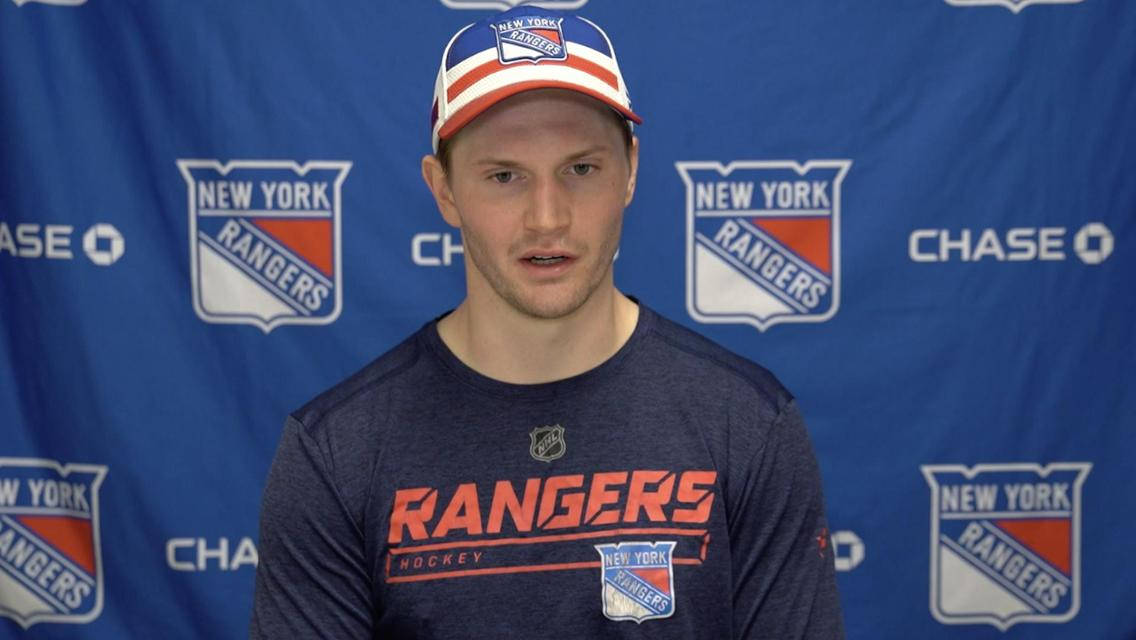 Jacob Trouba Speaking During Interview For New York Rangers Wallpaper