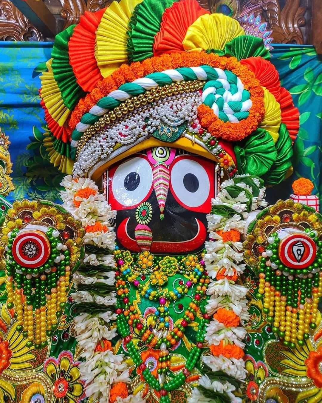 Jagannath Wearing Colourful Headdress Wallpaper