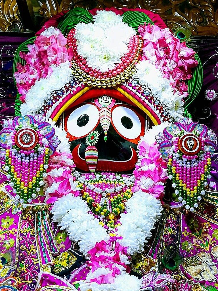 Jagannath With White And Pink Flowers Wallpaper
