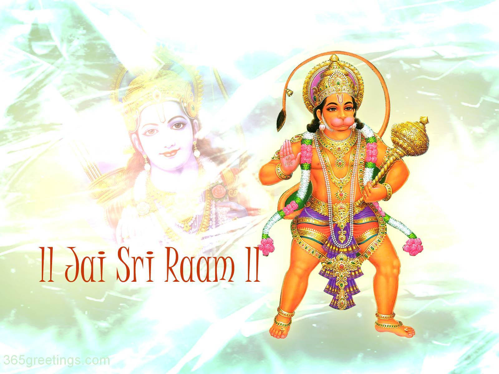 Jai Shri Ram Hanuman With Mace And Rama Wallpaper