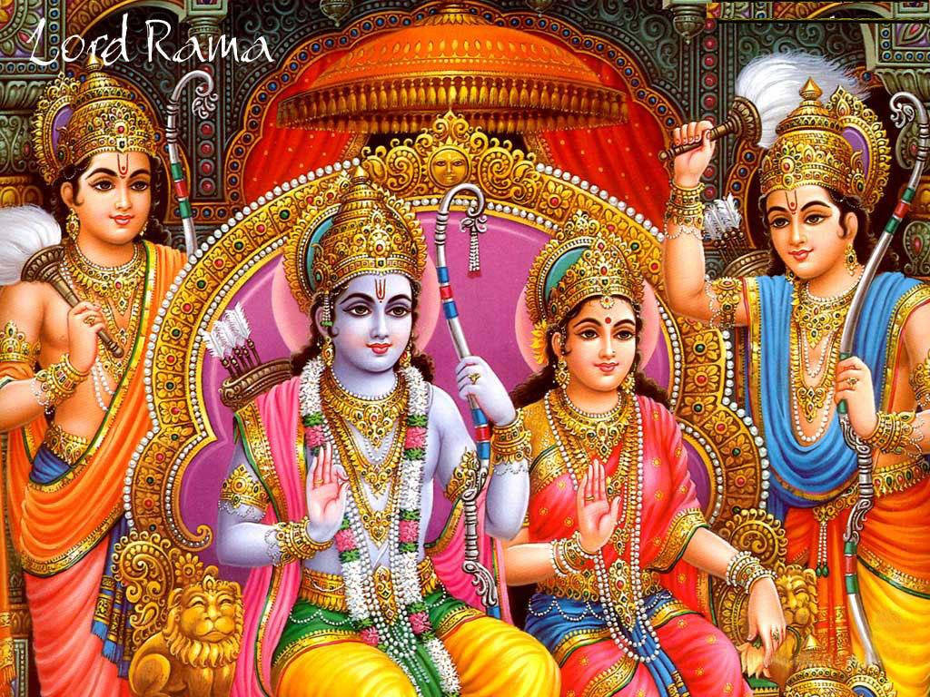 Jai Shri Ram Ramayana Characters Around Throne Wallpaper