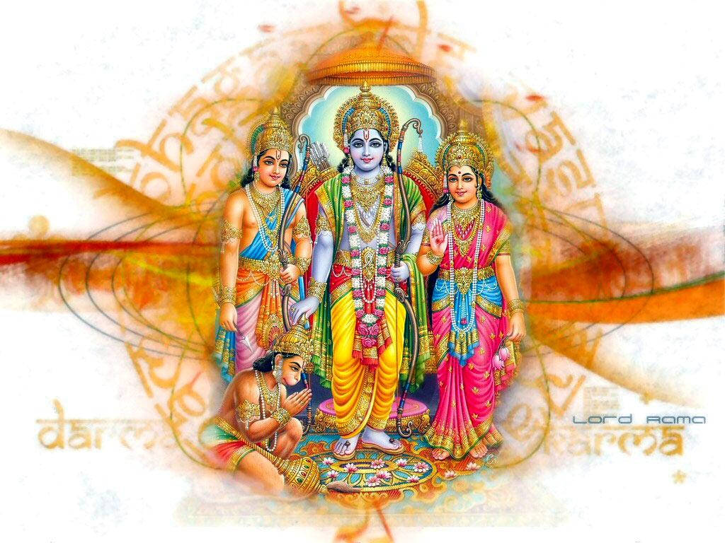 Jai Shri Ram Ramayana Characters On Orange Pattern Wallpaper