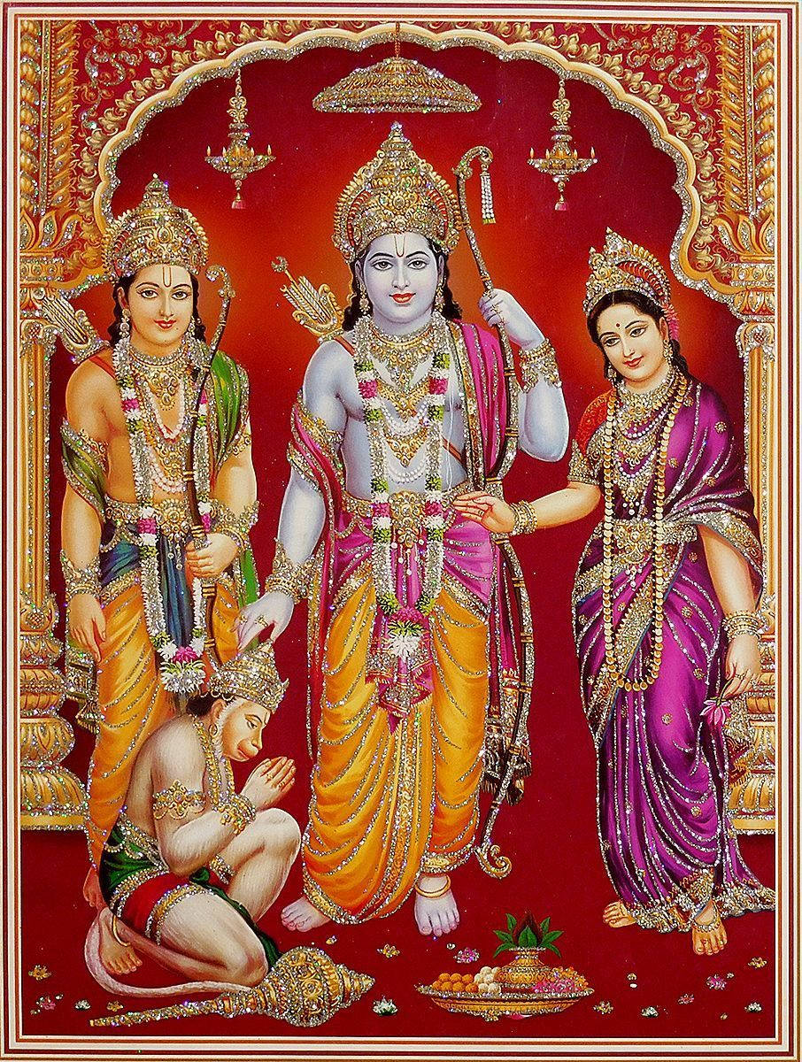 Jai Shri Ram Ramayana Characters Under Golden Arc Wallpaper