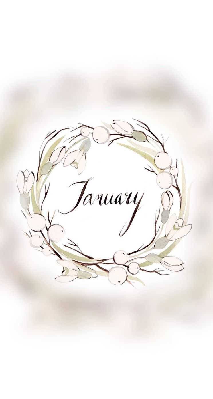 January Floral Wreath Wallpaper