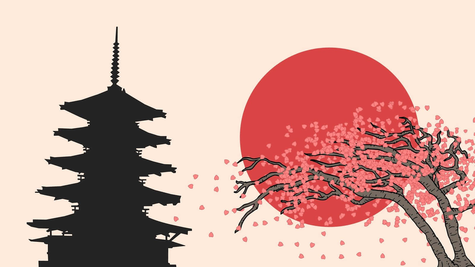 Japanese Aesthetic Temple Silhouette Desktop Wallpaper