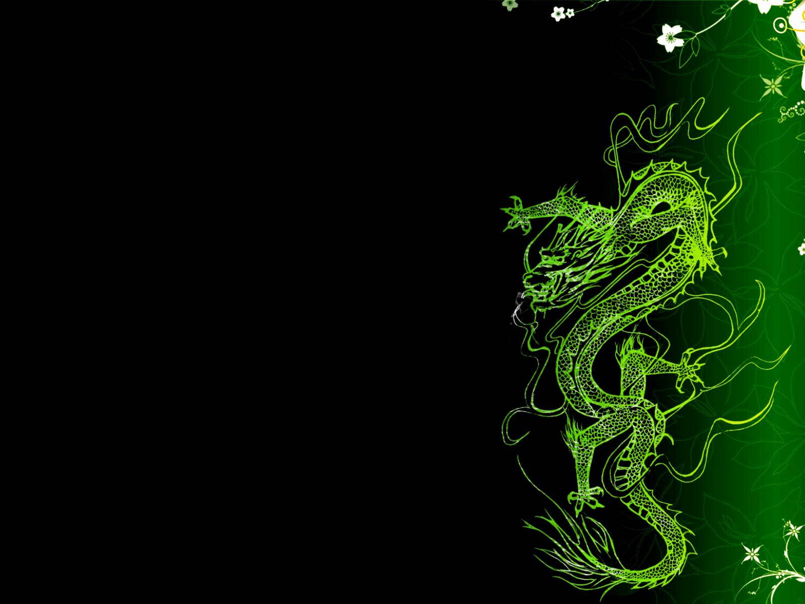 Japanese Dragon In Glowing Green Wallpaper