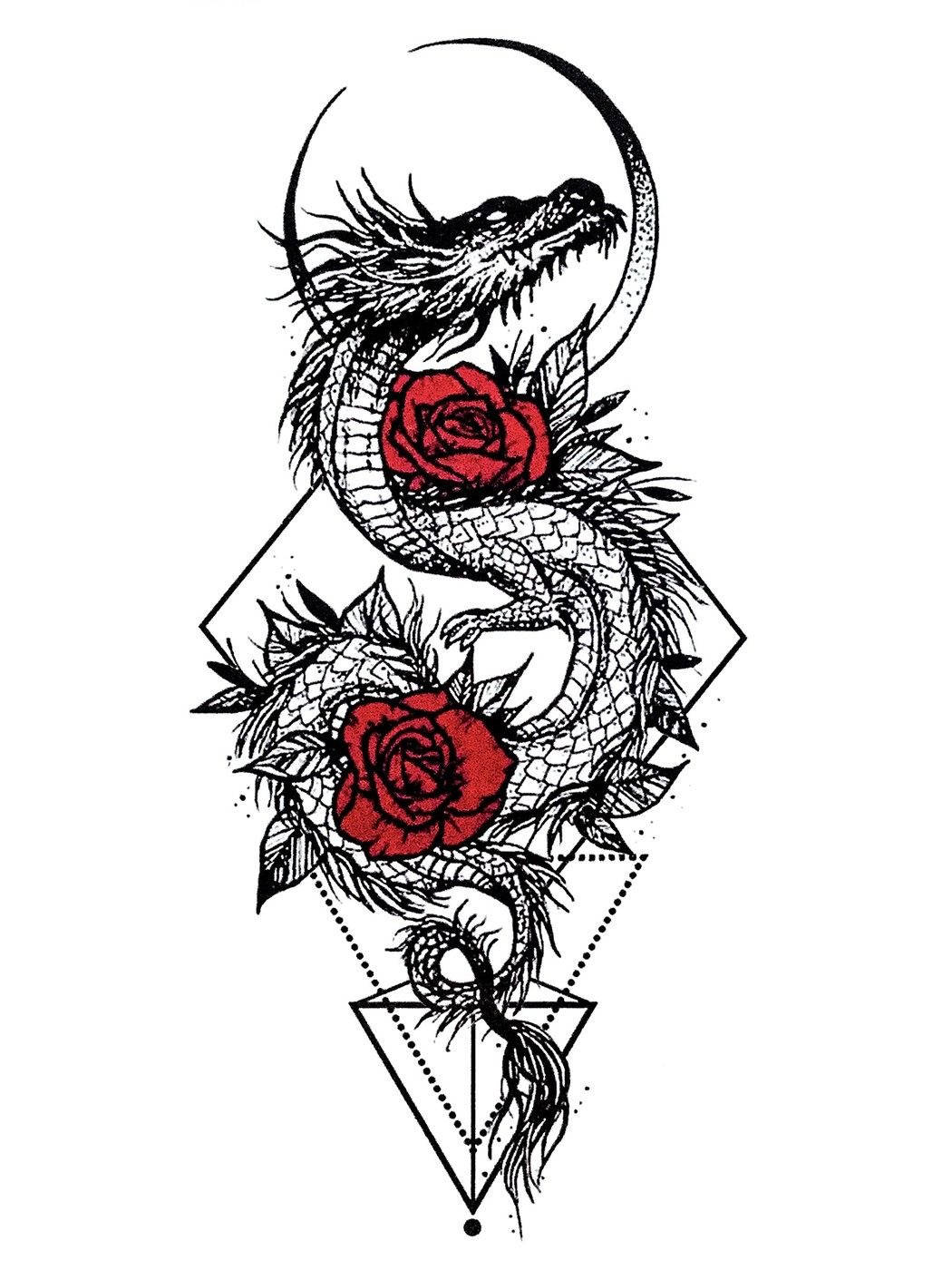 Japanese Dragon Tattoo Red Roses Wallpaper