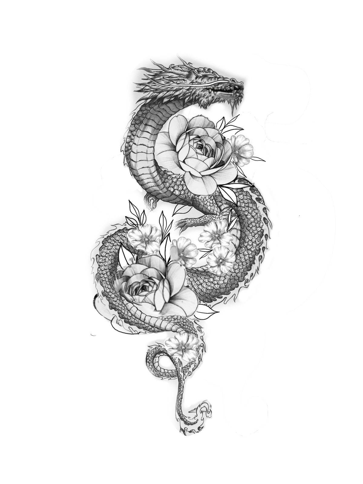 Japanese Dragon Tattoo With Flowers Wallpaper