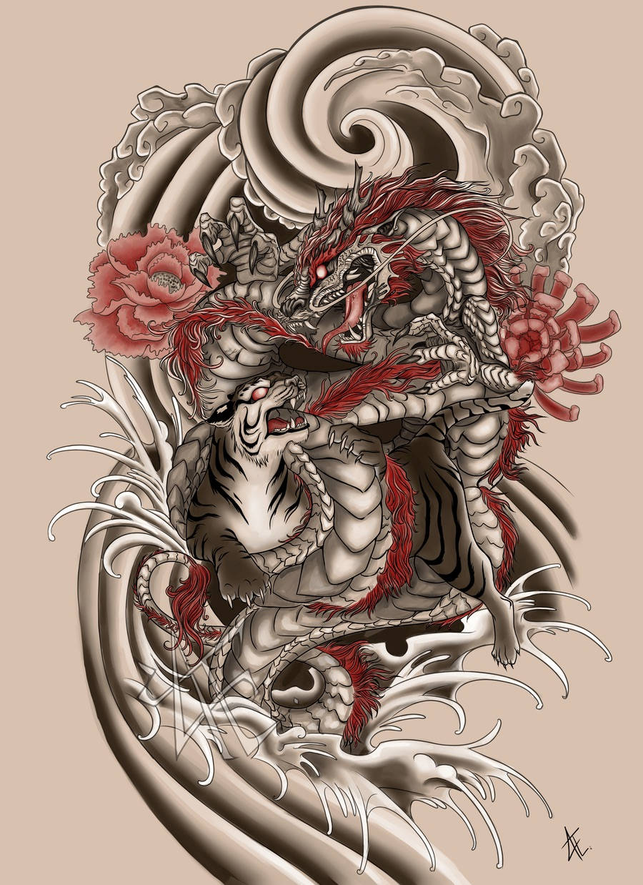 Japanese Dragon Tattoo With Tiger Wallpaper
