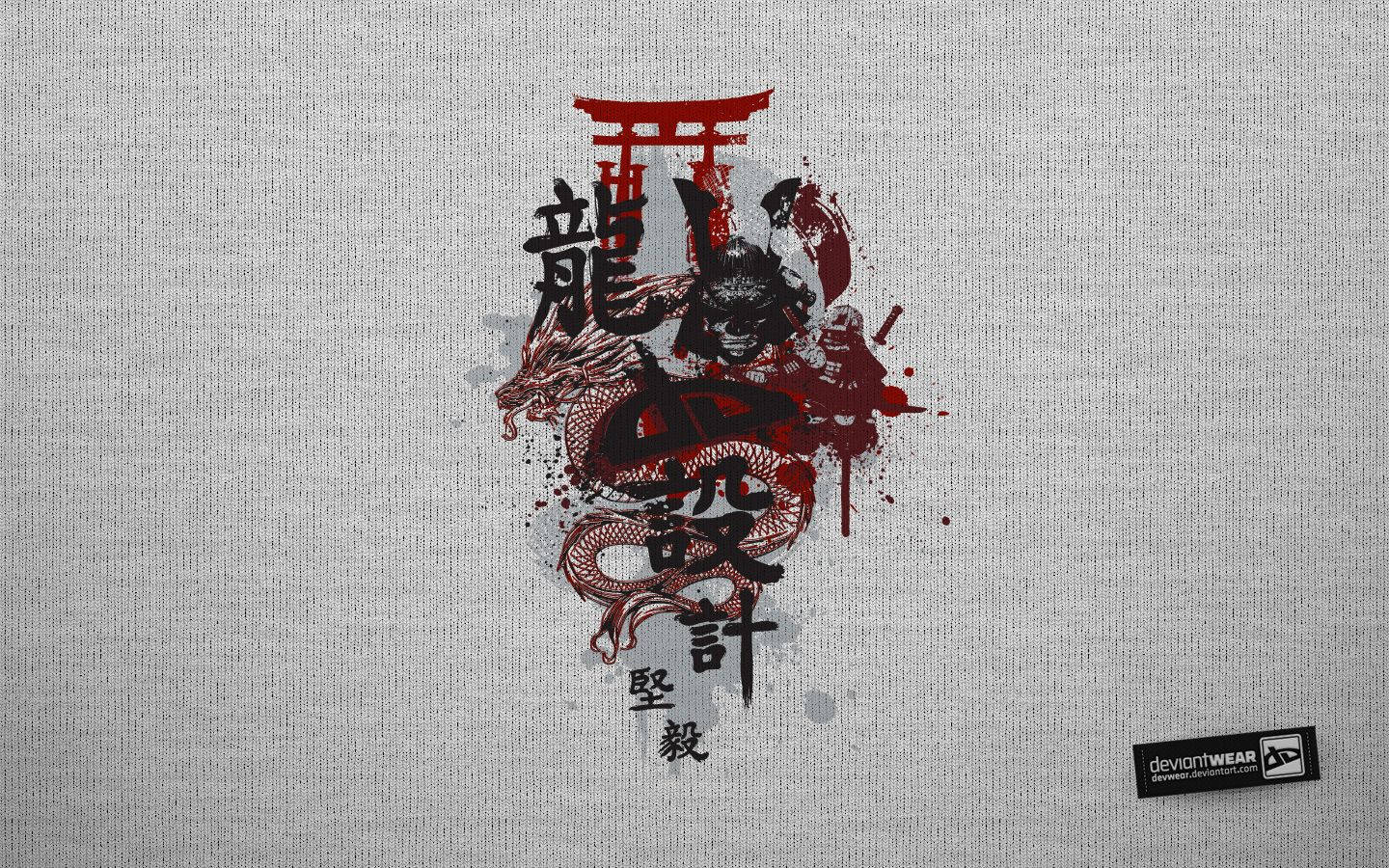 Japanese Samurai Dragon And Torii Wallpaper